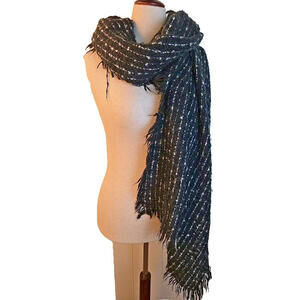 Zara Warm Black White Striped Blanket Scarf Shawl Wrap 78" X 30" Soft Cozy